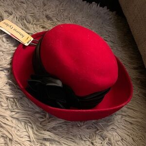 Laura Ashley Red Women's Hat with Black Ribbon